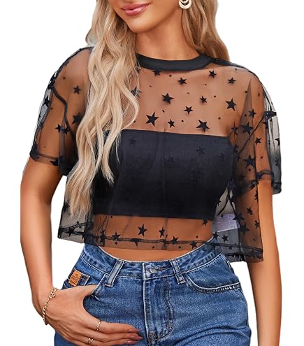 xxxiticat Women's Sexy Holographic See Through Mesh Tops Short